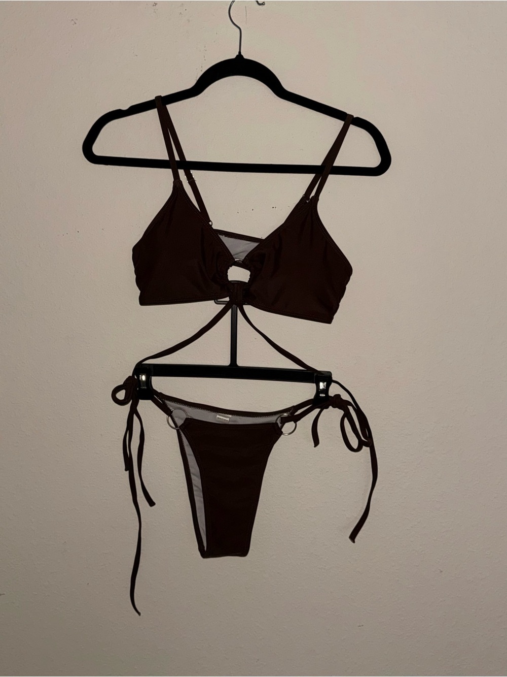 Chocolate Brown Bikini Set XL | Ring Detail Tie Side Swim NWOT